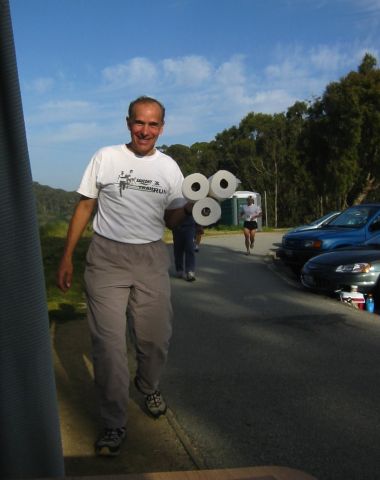 Steve going to, um, re-supply the porta-potty