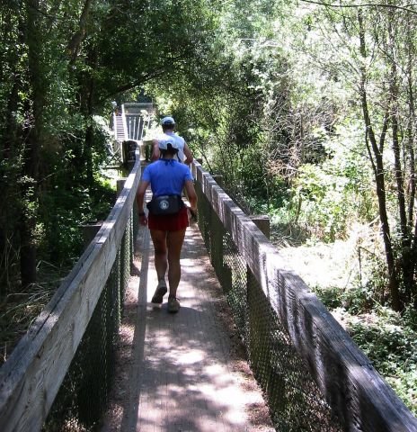 Gillian and Chuck crossing the bridge